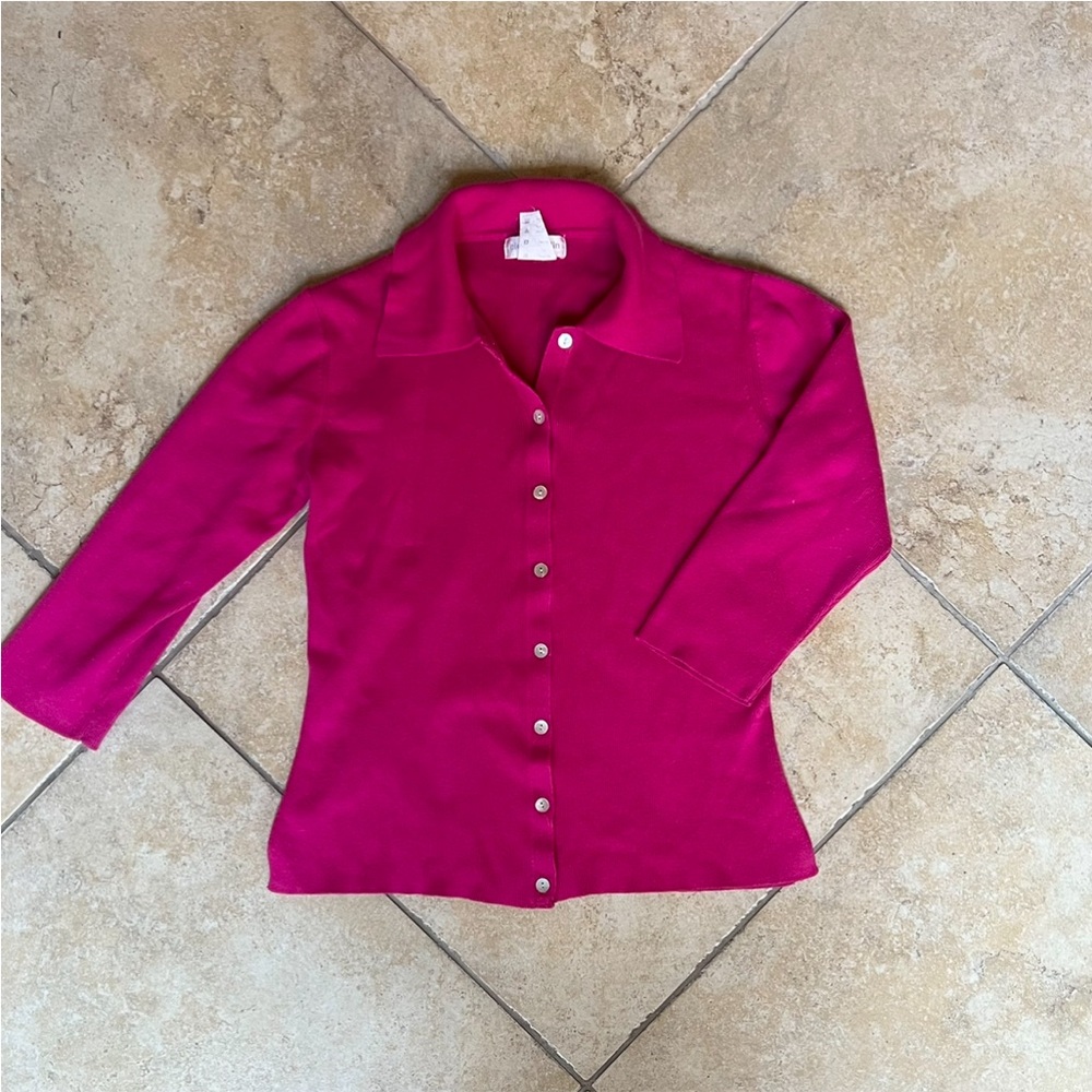 Y2k Magnta/Dark Pink Polo top with Mid-length sleeves